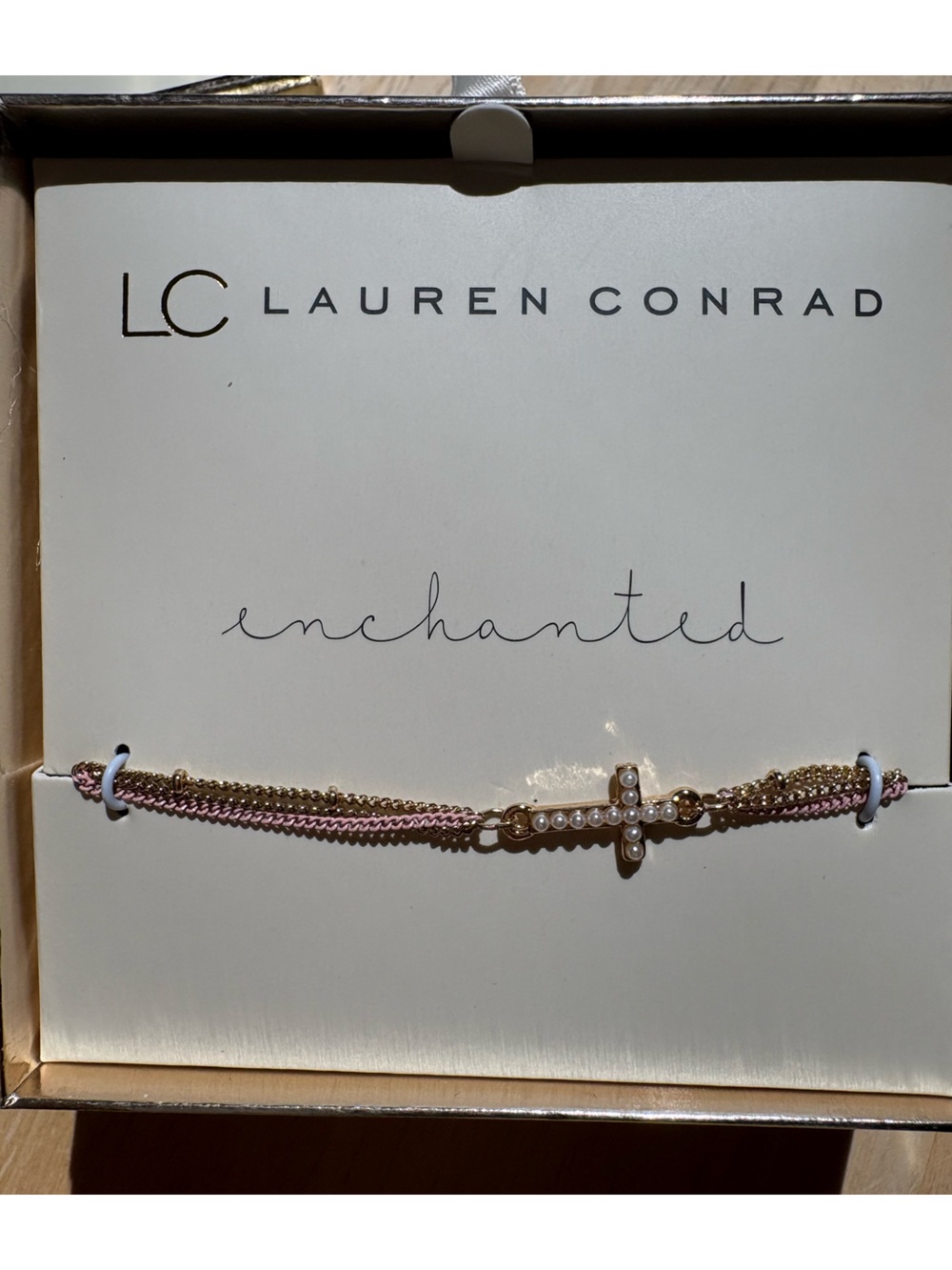 LC Lauren Conrad Pink and Gold Cross Bracelet